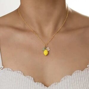 Lemon Pendant Necklace Gold Chain Flower Charm Trendy Jewelry